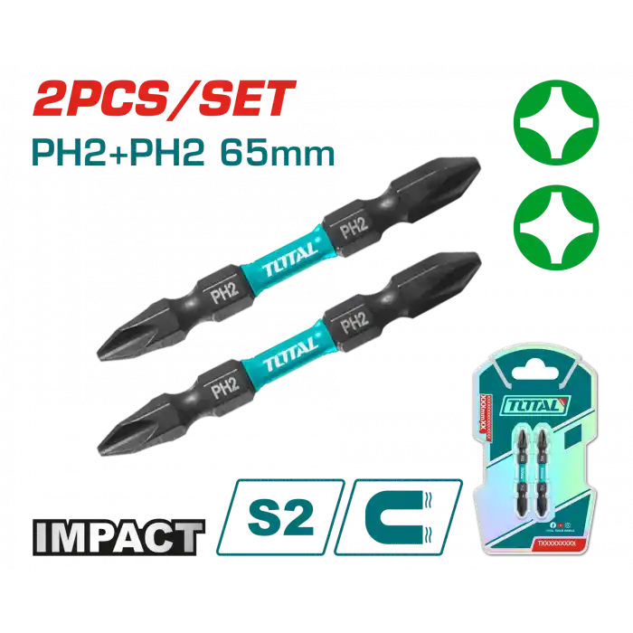 Total TACIM72PH265 Darbeli 65 mm Çift Taraflı PH2 Bist Uç