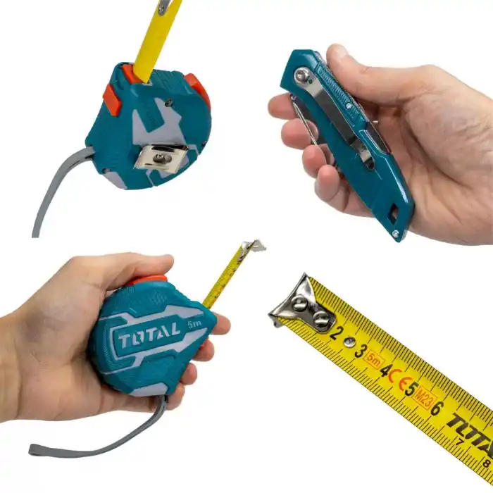 Total TOS23037E Şerit Metre ve Maket Bıçağı Falçata Seti 7 Parça