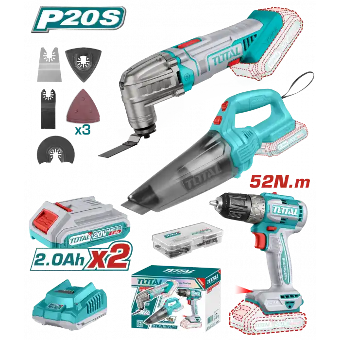 Total TOSLI240685E Akülü Matkap+Çok Amaçlı Kesici+El Süpürgesi Seti