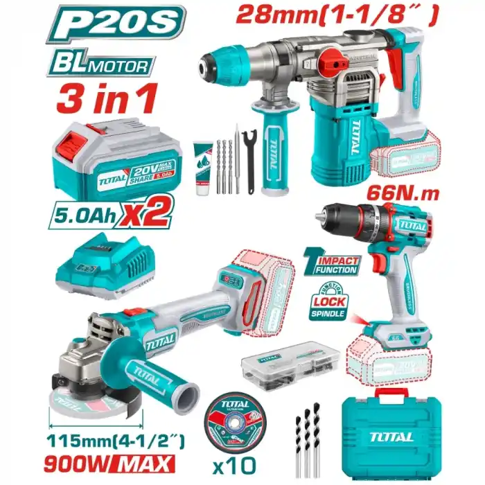 Total TOSLI241183E Akülü Kırıcı Delici+Matkap+Taşlama Seti