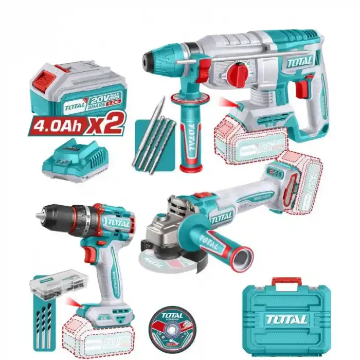 Total TOSLI241198E Akülü Kırıcı Delici+Avuç Taşlama+Darbeli Matkap Seti