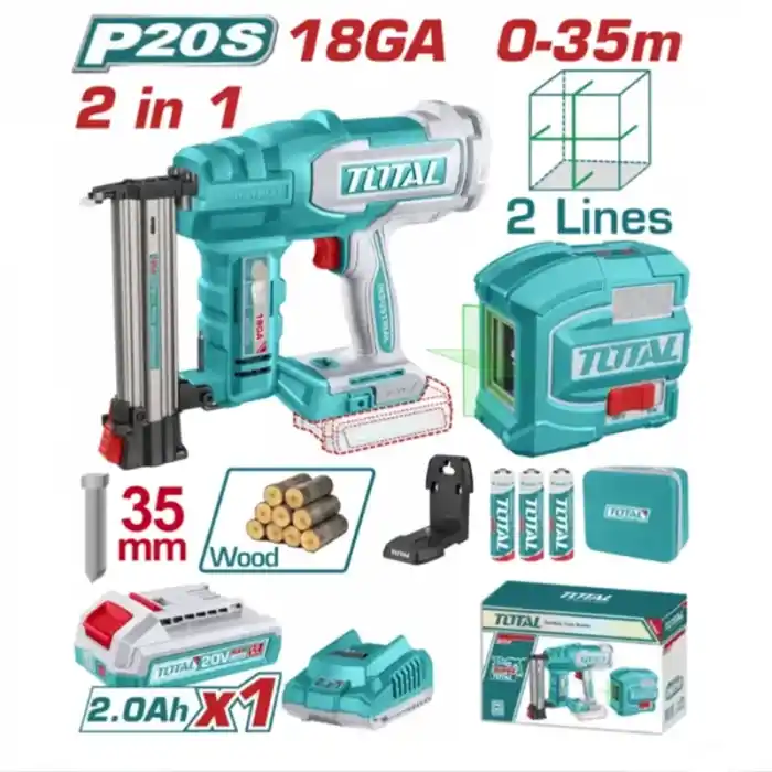 Total TOSLI250201E Akülü Çivi Tabancası ve Lazer Hizalama Seti