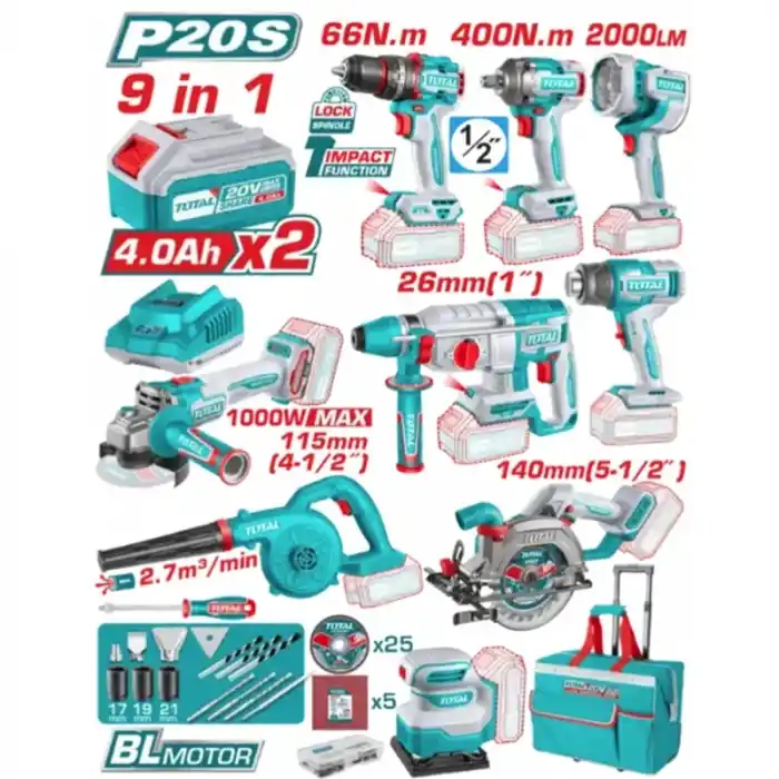 Total TOSLI250381E-6 Akülü 9 Parça El Aleti Seti