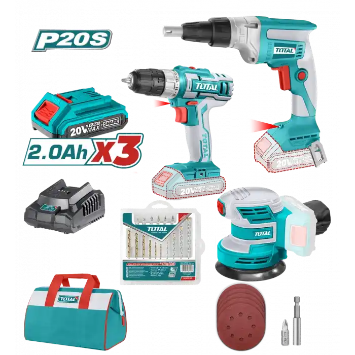Total TOZLI20401 Akülü Matkap, Alçıpan Vidalama. Zımpara Seti