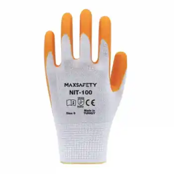 MaxSafety NIT-100 Sarı-Beyaz Nitril Kaplı Eldiven