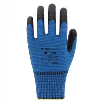 MaxSafety NIT-110 Mavi-Siyah Nitril Kaplı Tırtıklı Eldiven