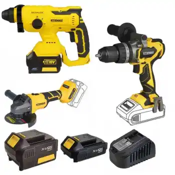 Rtrmax Xlion 3lü Akülü Darbeli Matkap,Kırıcı Delici, Avuç Taşlama Seti