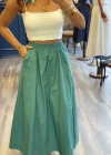 Beli Lastikli Cepli Pamuklu Kumaş Etek - Mint Yeşil