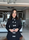 Flora Düğme Detaylı Napolyon Ceket - Siyah