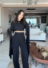 Yarasa Kol Crop Pantolon İkili Takım - Siyah
