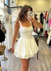 Askılı Kare Yaka Mini ELbise - Beyaz