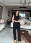 Astarlı Yelek Beli Lastikli Pantolon Alt Üst Takım - Siyah