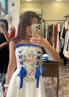 Çiçekli Fermuarlı Korse Büstiyer - Mavi