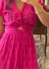 Fistolu Keten Elbise - Pembe