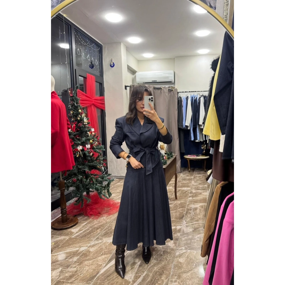 Vatkalı Bağlama Detaylı Kısa Kot Ceket