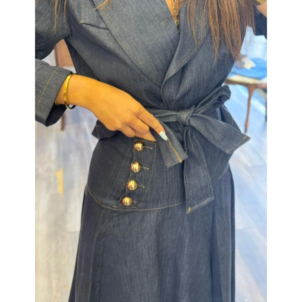 Gold Aksesuar Detay Fermuarlı Midi Kot Etek