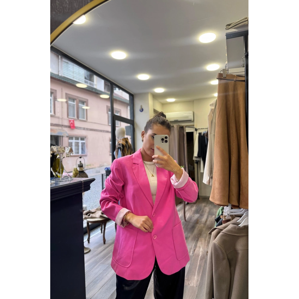 Kol Çizgi Detaylı Astarlı Blazer Ceket - Pembe