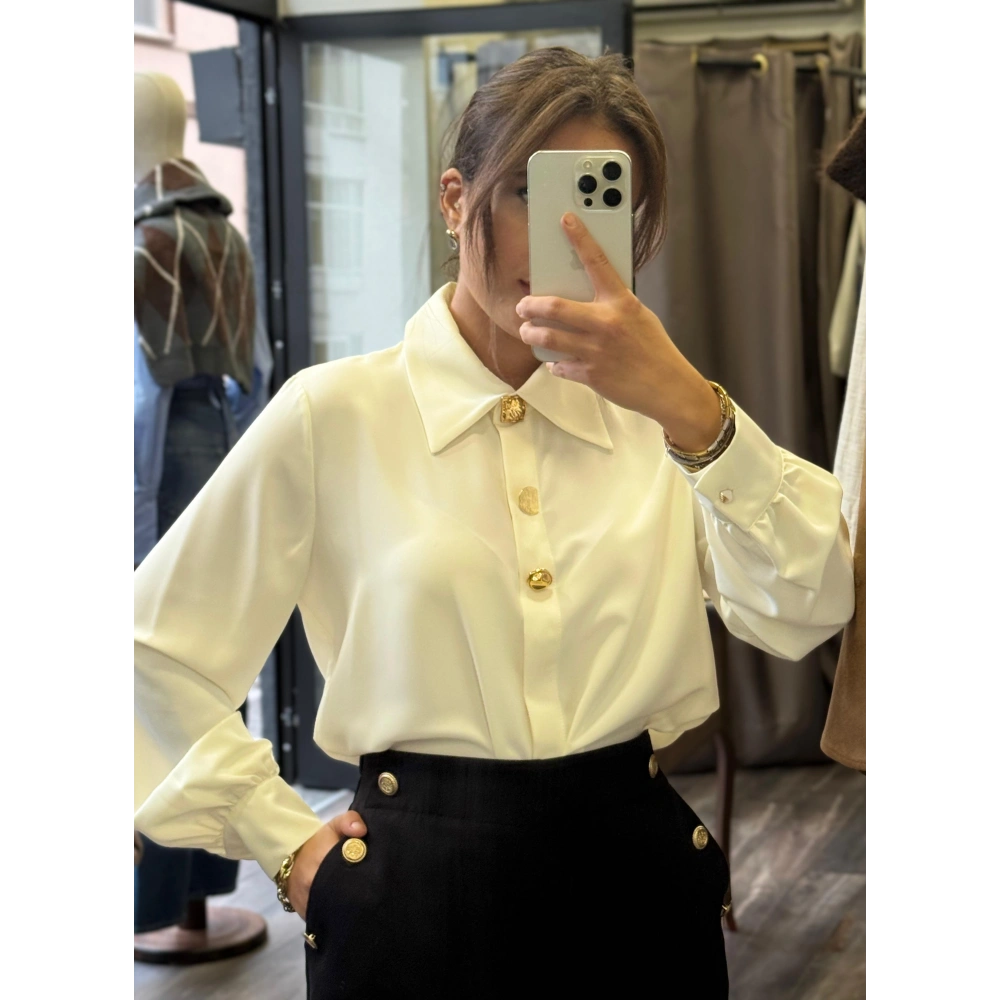 Gold Düğme Detay Viskon Kumaş Gömlek