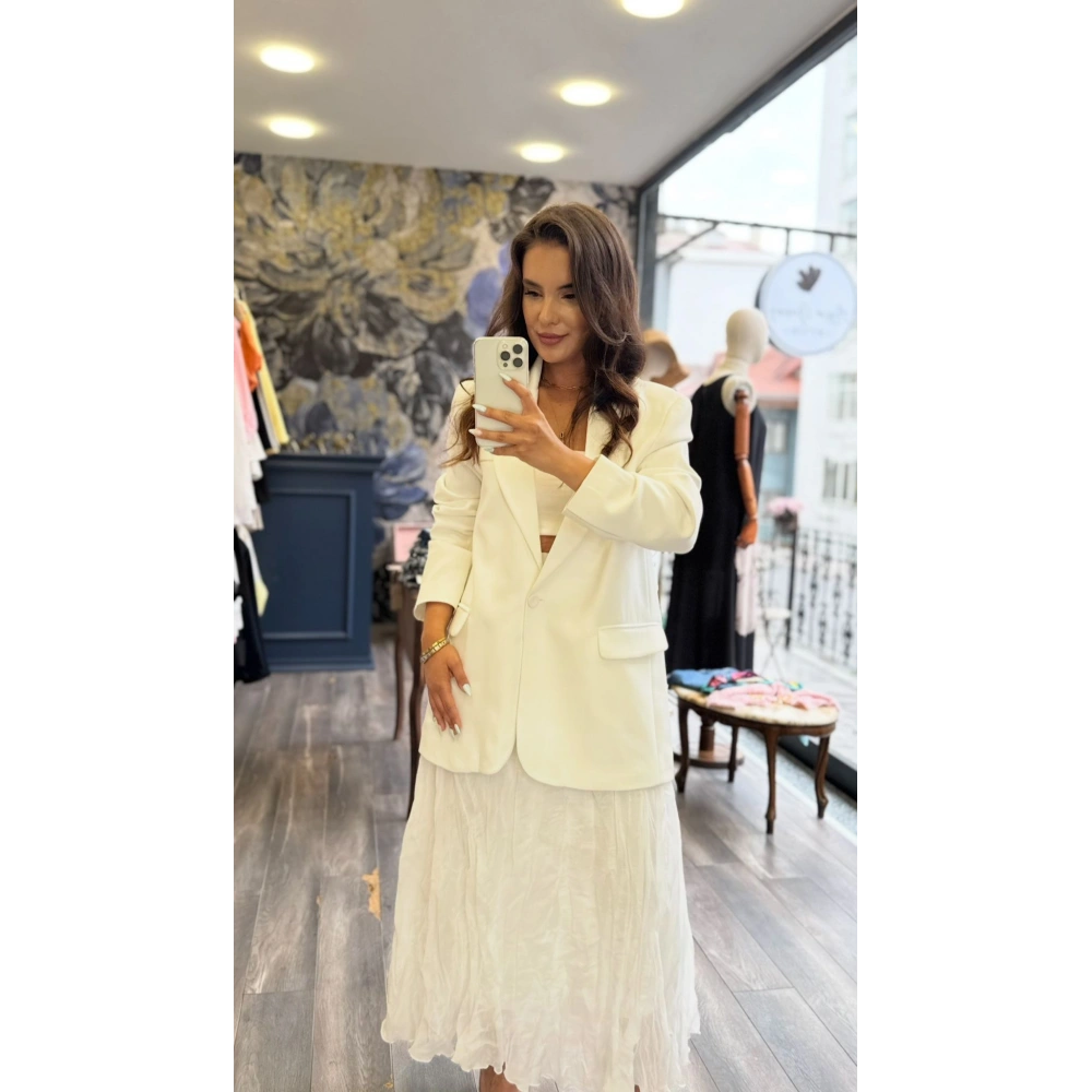 Astarlı Blazer Ceket - Beyaz