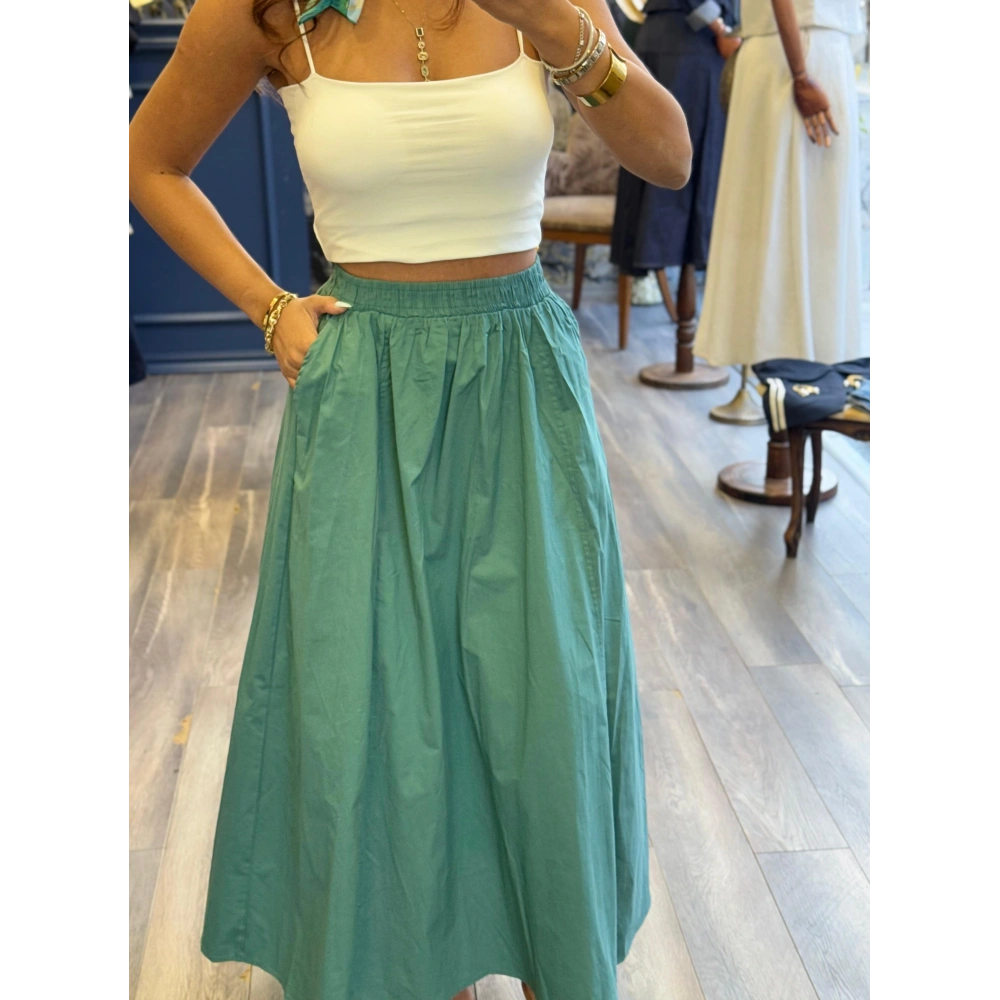 Beli Lastikli Cepli Pamuklu Kumaş Etek - Mint Yeşil