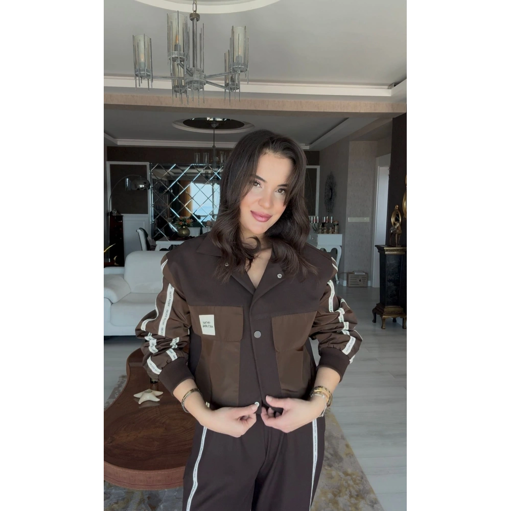 Paraşüt Kol Detay Garnili Ceket - Kahve