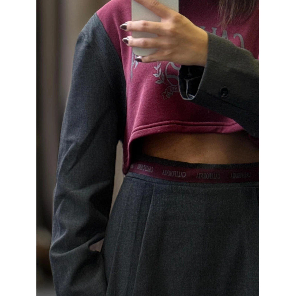 İki İplik Şardonsuz Baskılı Vatkalı Ceket Kol Sweatshirt - Bordo / Gri