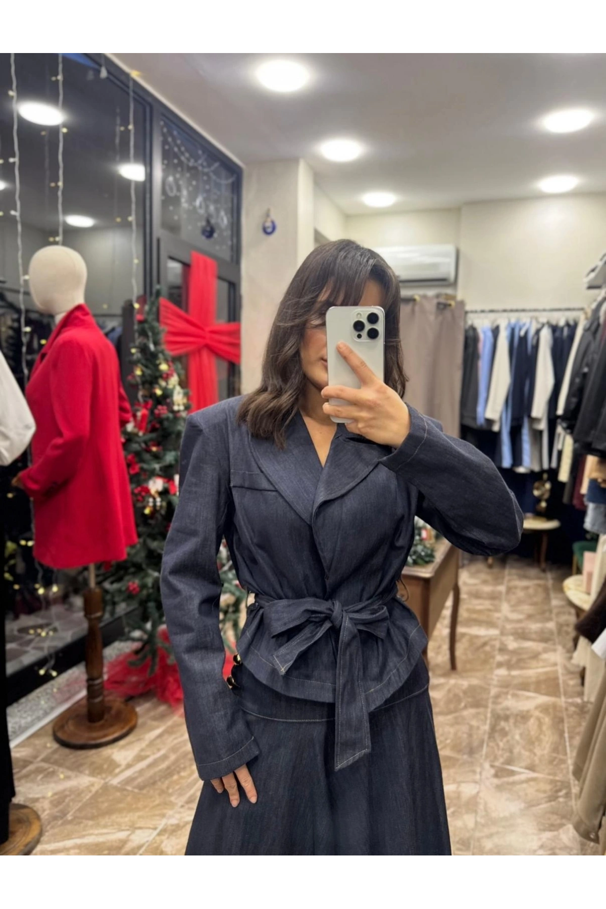 Vatkalı Bağlama Detaylı Kısa Kot Ceket