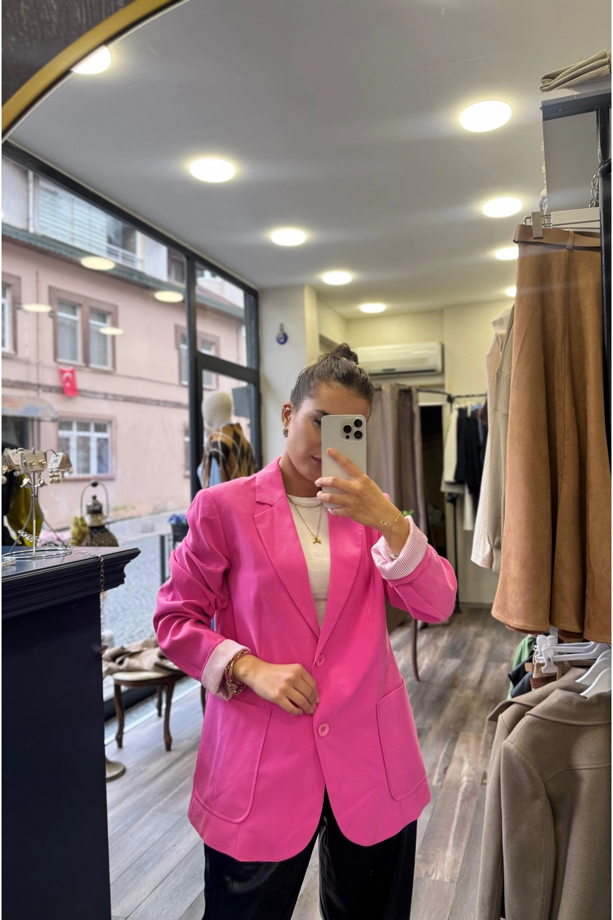 Kol Çizgi Detaylı Astarlı Blazer Ceket - Pembe
