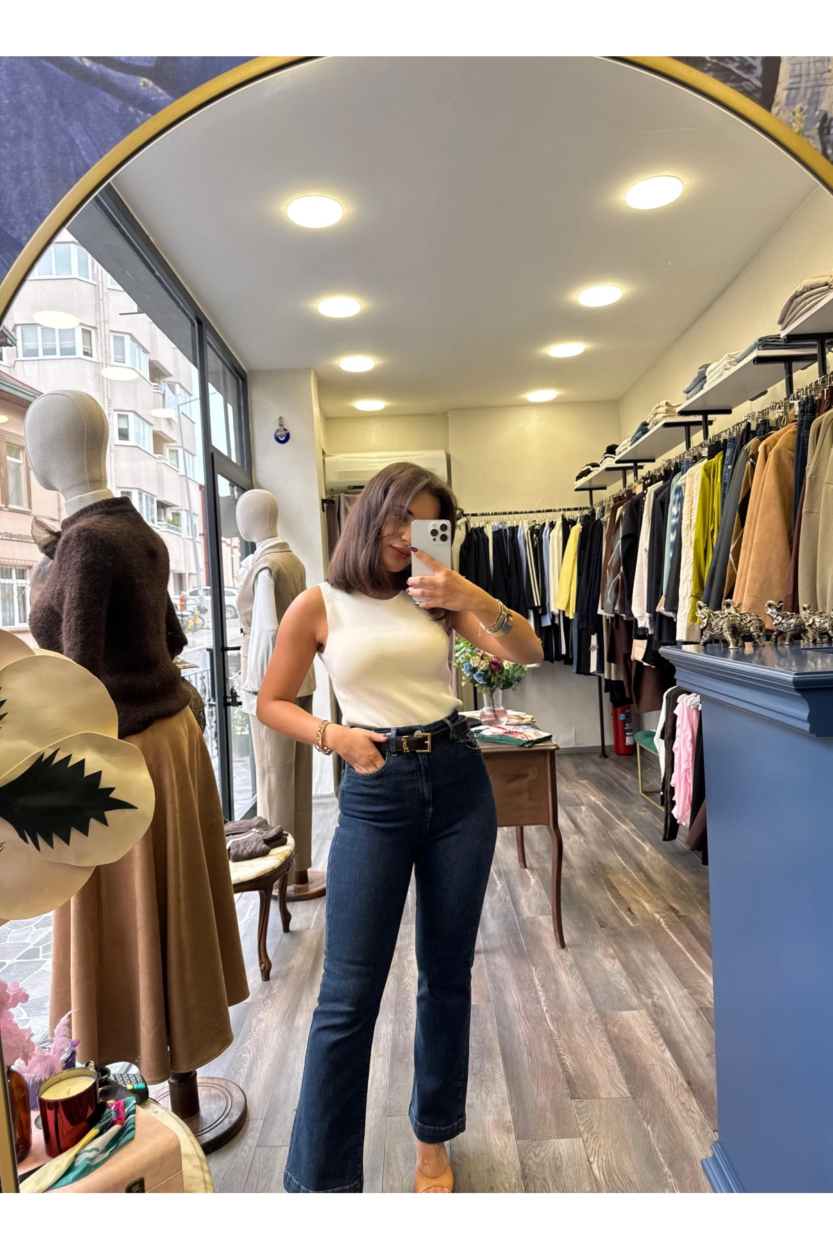 Pamuklu Kısa Kol Triko Bluz - Krem