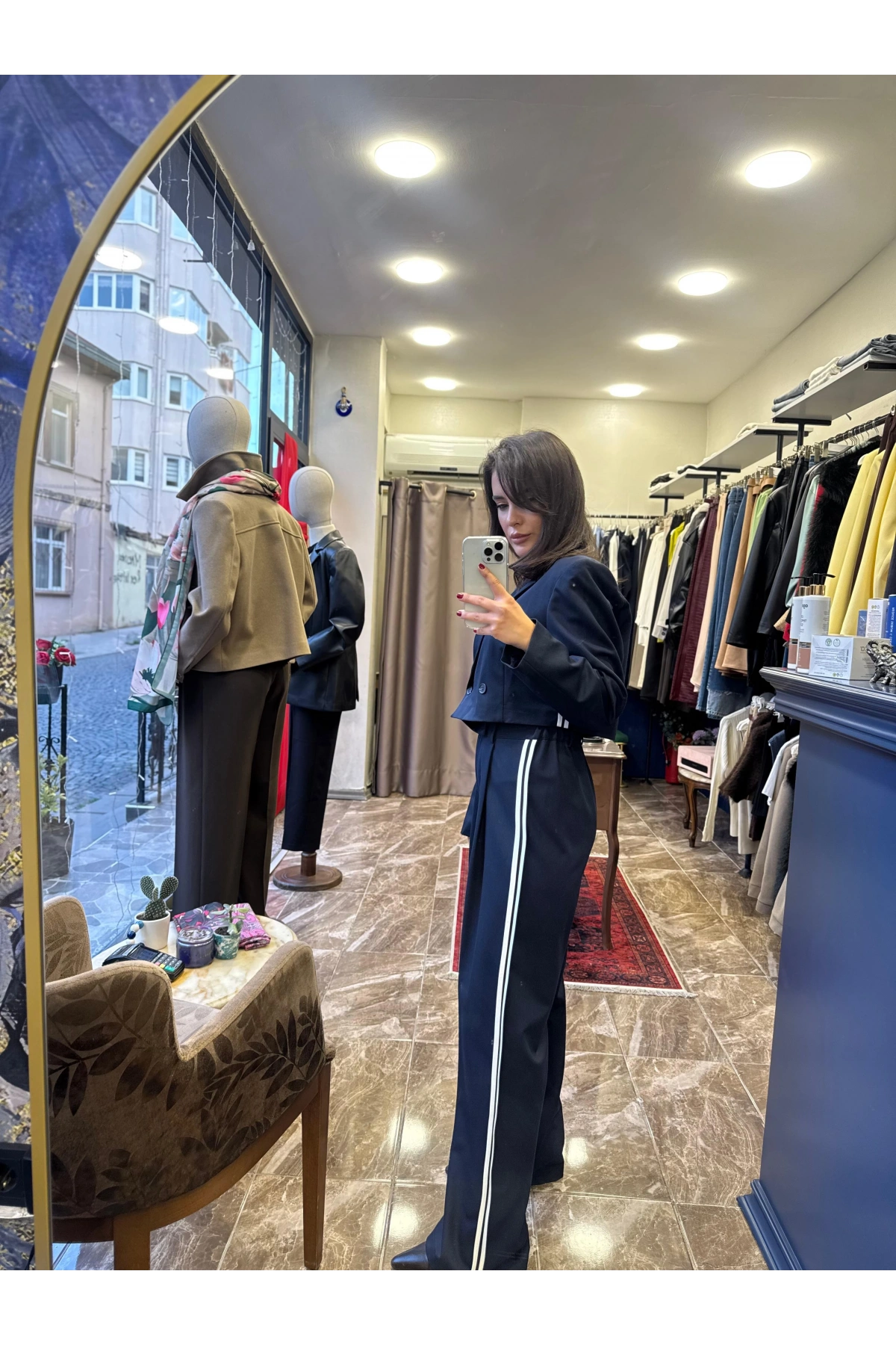 Kenarı Çizgili Beli Lastikli Pantolon - Lacivert