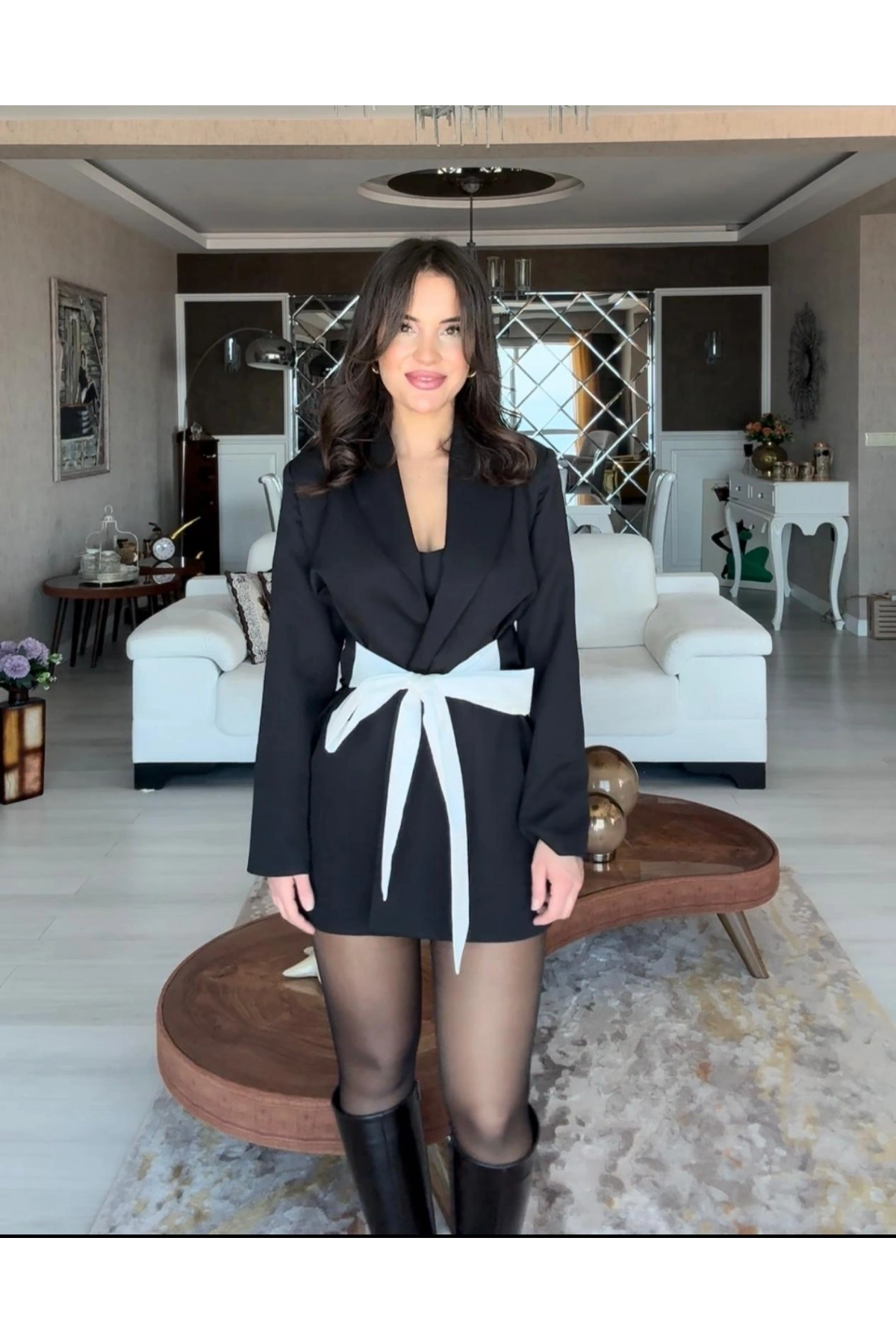 Önü Bağlama Detay Ceket - Siyah