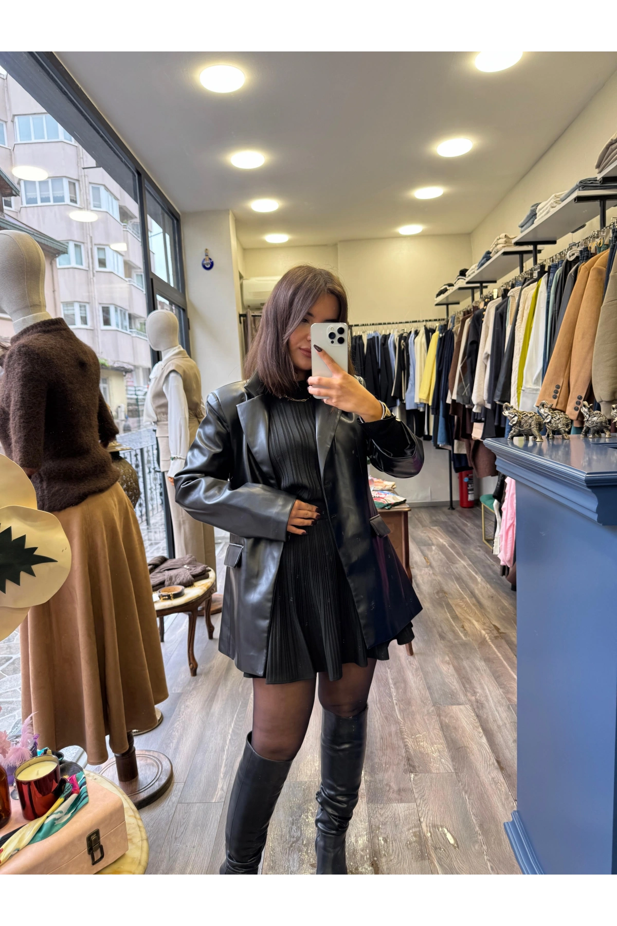 Deri Blazer Ceket - Siyah