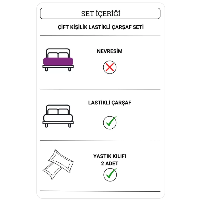 %100 Pamuk Saten Çizgili Çift Kişilik Lastikli Çarşaf Seti