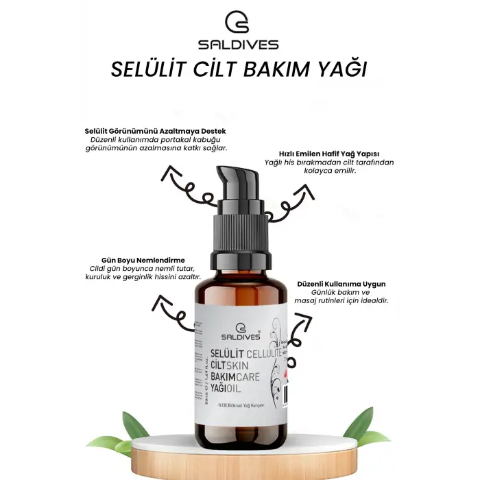 Selülit Bakım Yağı 50 ml – %100 Doğal Seyreltilmemiş Cilt Bakım Yağı (Cam Şişe)