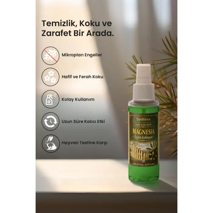 Magnesia Zeytin Kolonyası 100 ml • Sprey Kolonya • Ferahlatıcı ve Kalıcı • Cep Boy Kolonya