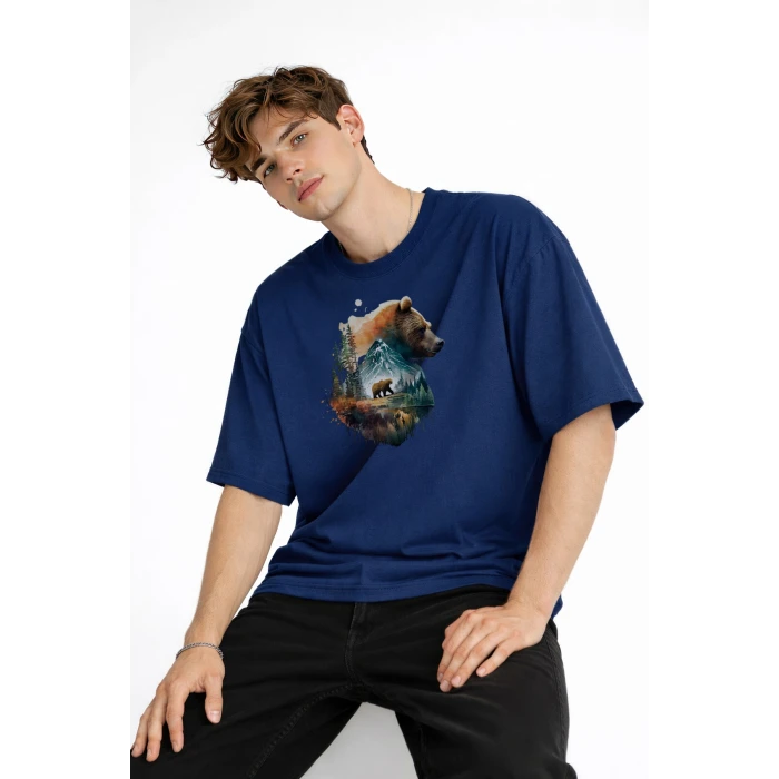 Bear2 - Oversize Tişört Koyu Mavi