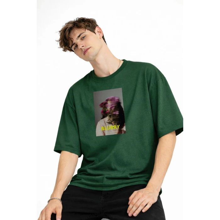 Blurry - Oversize Erkek Tişört HAKI