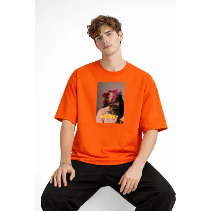 Blurry - Oversize Erkek Tişört TURUNCU