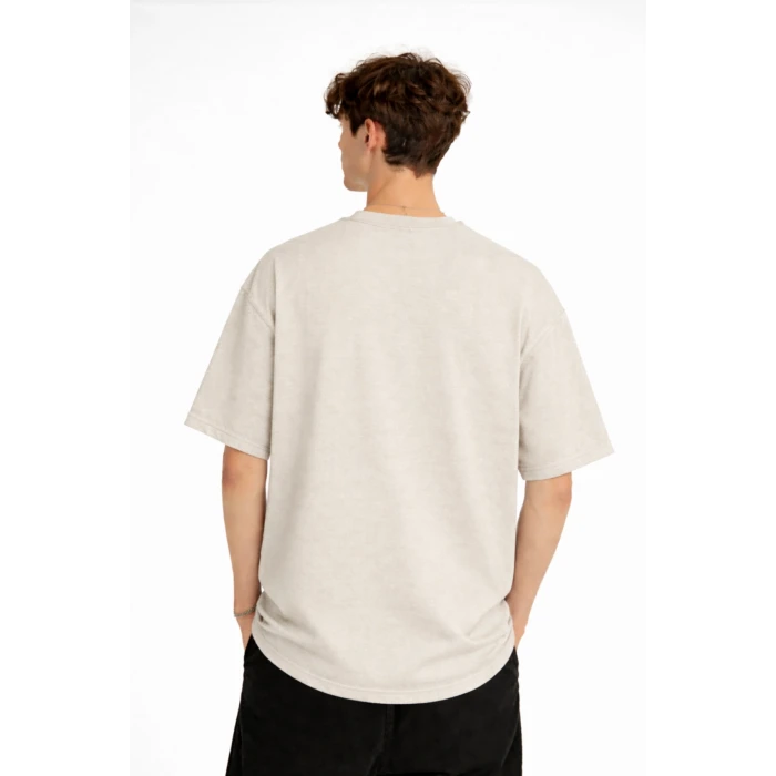 Boston - Baskılı Oversize Tişört BEJ