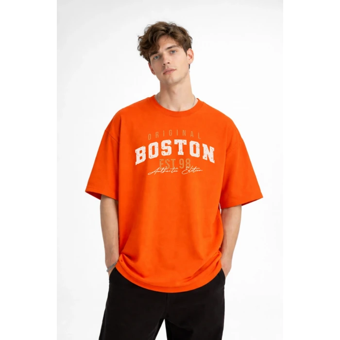 Boston - Baskılı Oversize Tişört TURUNCU