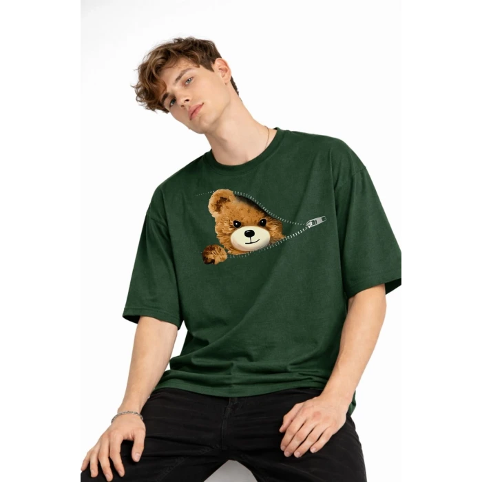 MN - Bear Baskılı Oversize Tişört HAKI