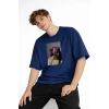 Blurry - Oversize Erkek Tişört Koyu Mavi