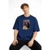 Blurry - Oversize Erkek Tişört Koyu Mavi