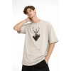 Deer - Oversize Erkek Tişört BEJ