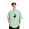 Deer - Oversize Erkek Tişört SU YESILI