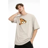 MN - Bear Baskılı Oversize Tişört BEJ