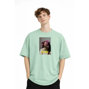 Blurry - Oversize Erkek Tişört SU YESILI