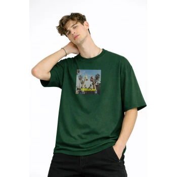 Freedom - Oversize Erkek Tişört HAKI