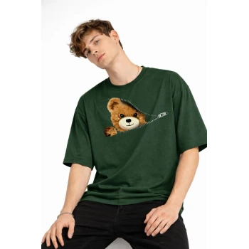 MN - Bear Baskılı Oversize Tişört HAKI