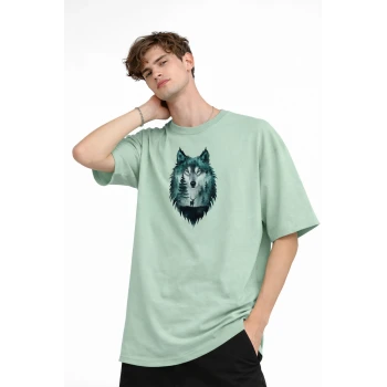 Wolf - Oversize Erkek Tişört SU YESILI